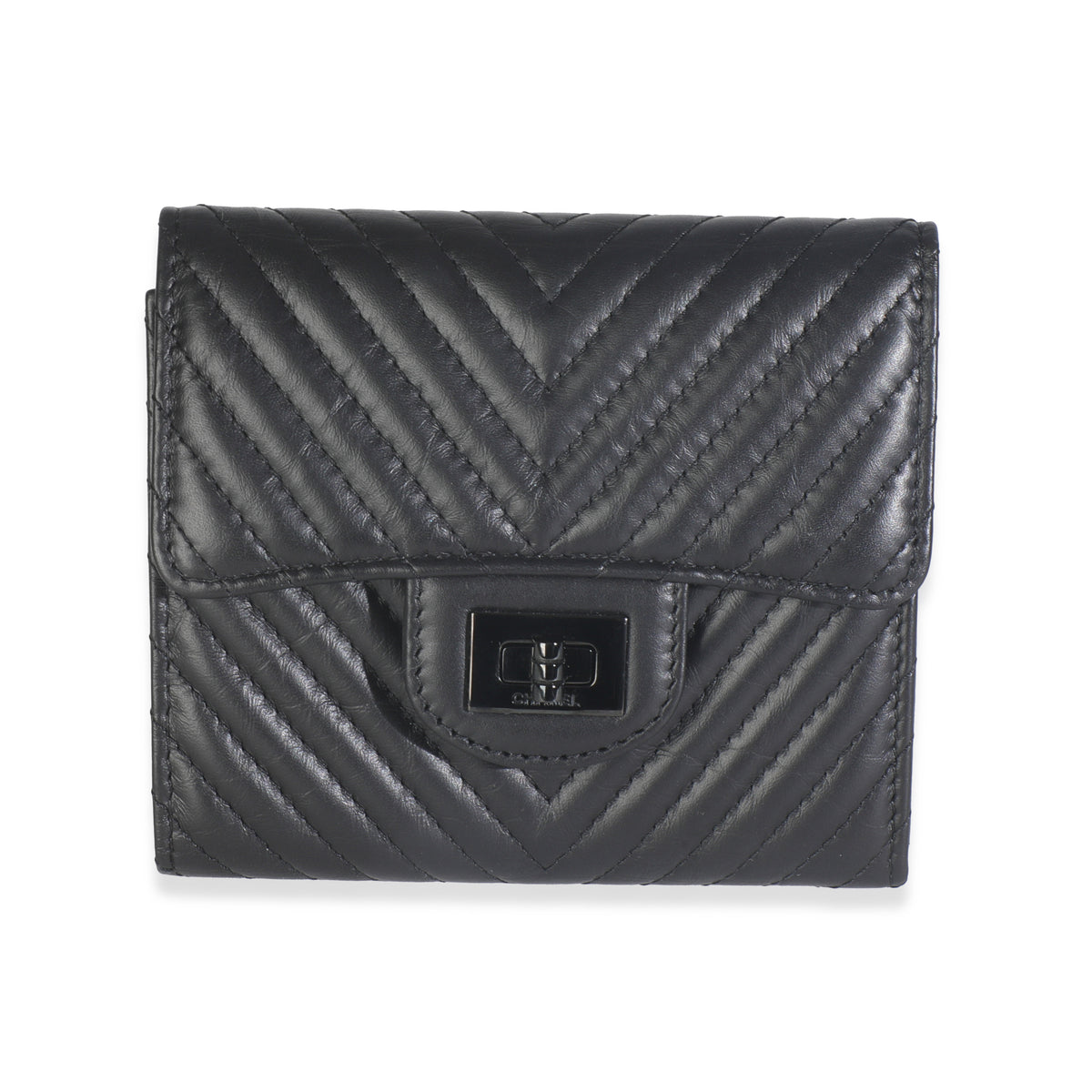 Aged Calfskin Chevron So Black Reissue Compact Wallet