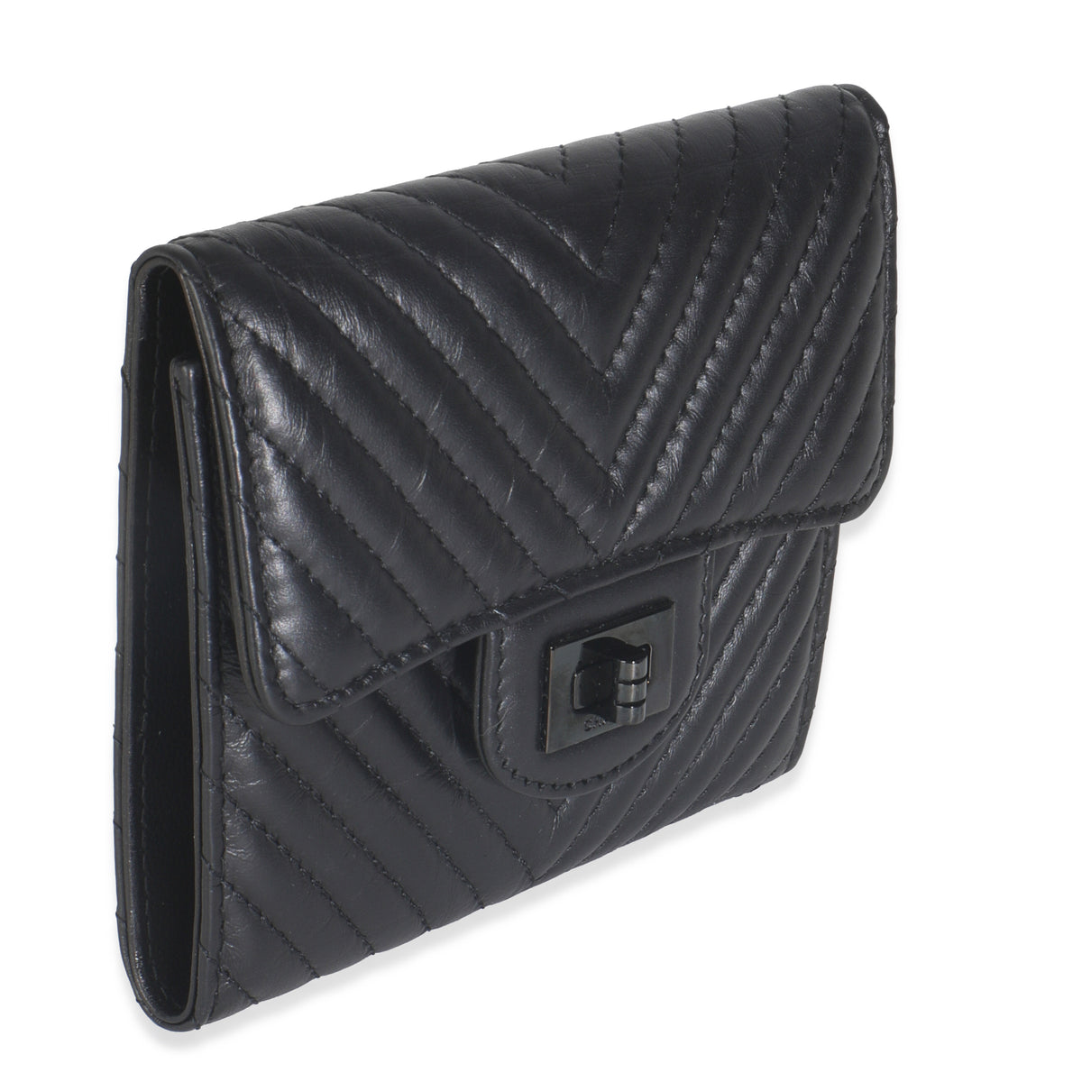 Aged Calfskin Chevron So Black Reissue Compact Wallet