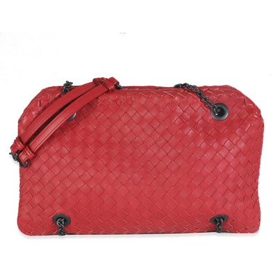 Burgundy Nappa Intrecciato Duo Shoulder Bag