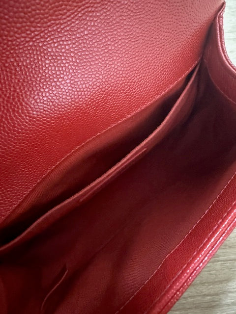 Red Quilted Caviar Chevron Small Boy Handbag