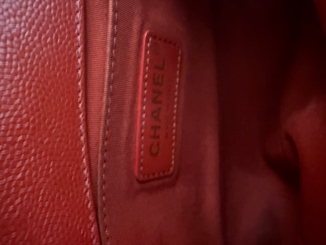 Red Quilted Caviar Chevron Small Boy Handbag