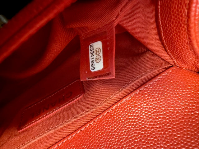 Red Quilted Caviar Chevron Small Boy Handbag