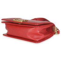 Red Quilted Caviar Chevron Small Boy Handbag