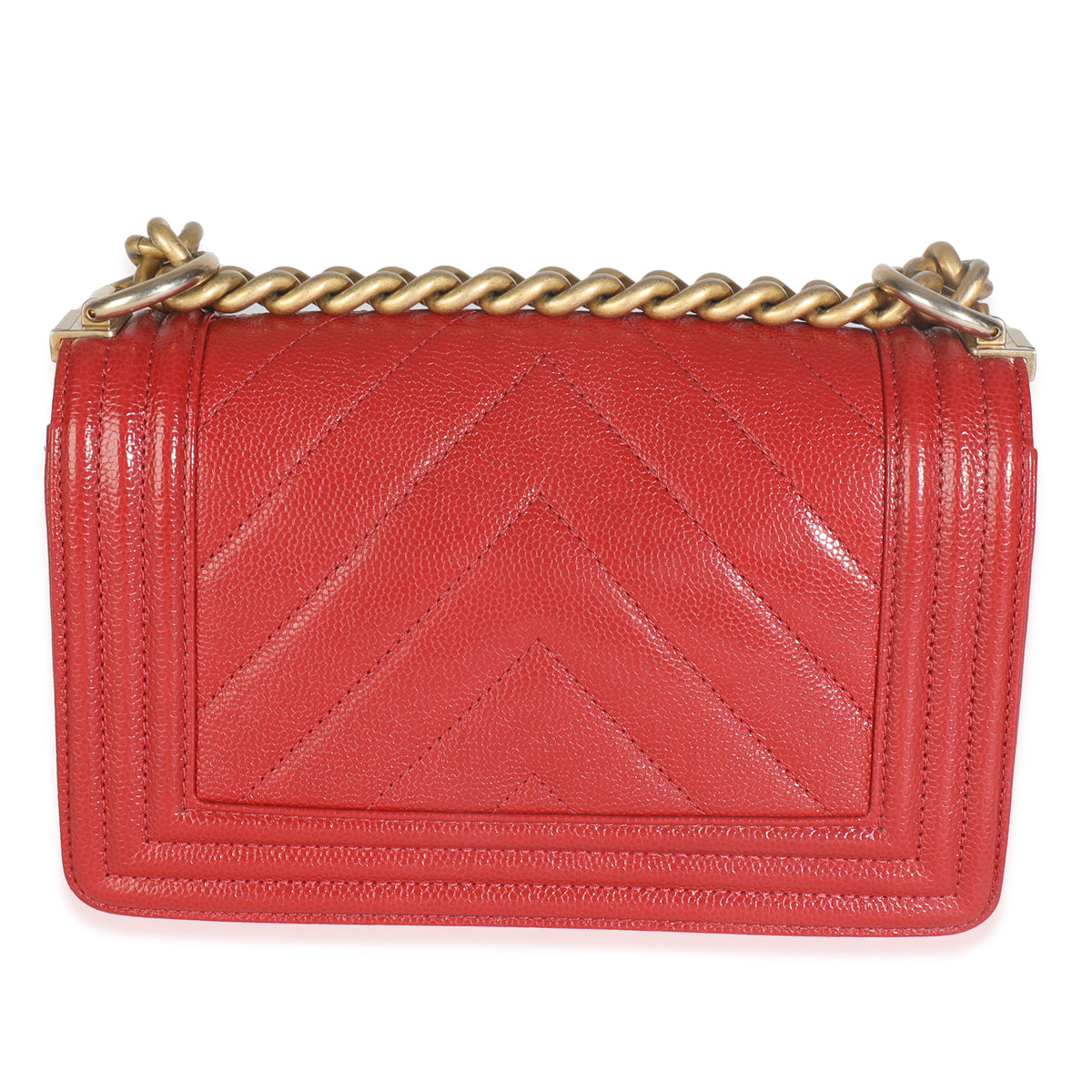 Red Quilted Caviar Chevron Small Boy Handbag