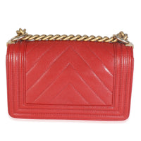 Red Quilted Caviar Chevron Small Boy Handbag
