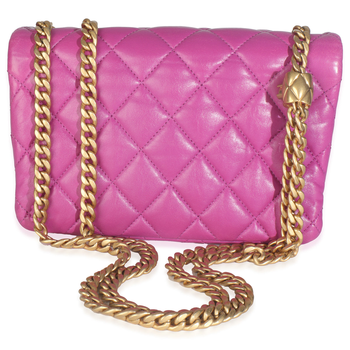 Chanel Purple Shiny Aged Quilted Calfskin Small Pillow Crush Flap Bag Handbag bv