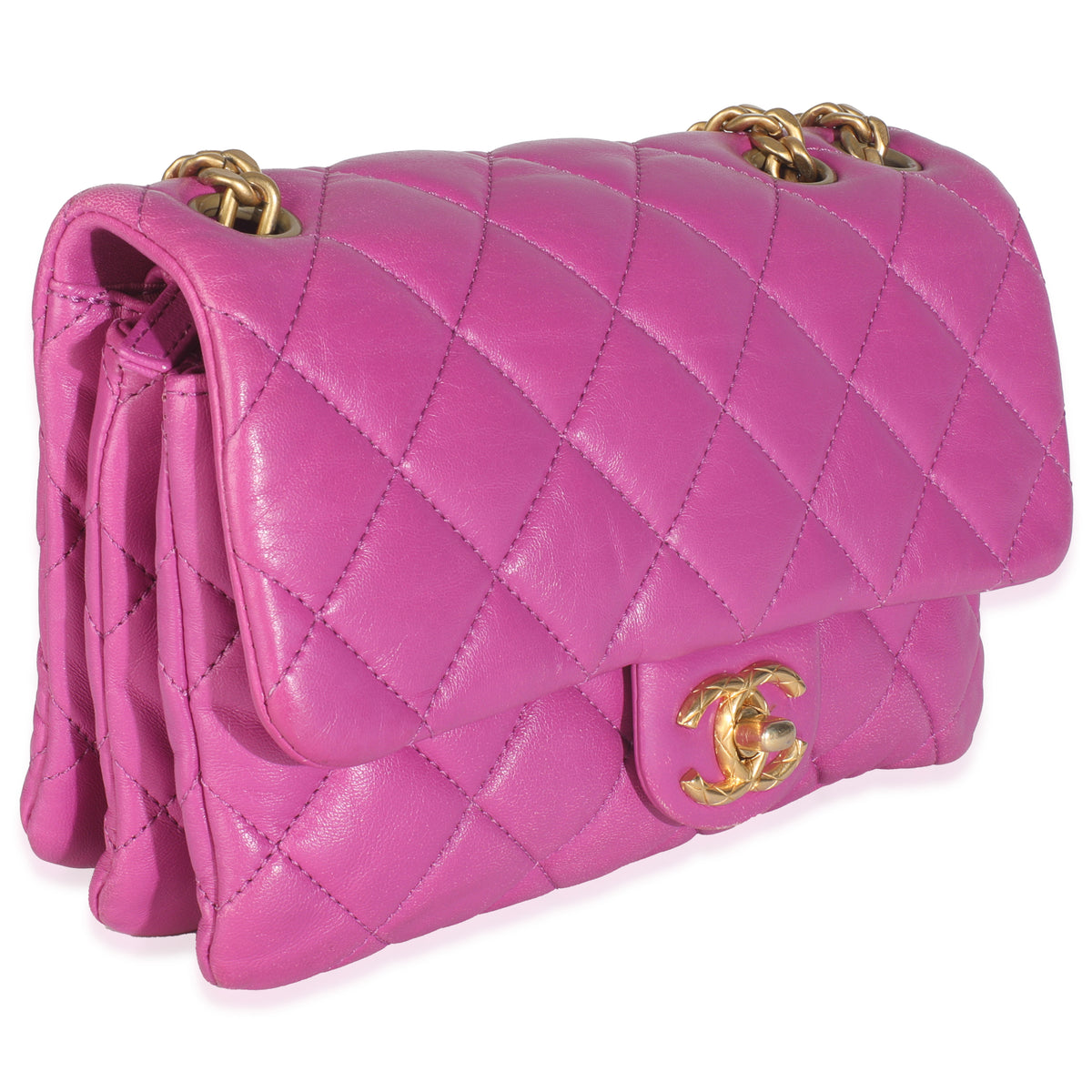 Chanel Purple Shiny Aged Quilted Calfskin Small Pillow Crush Flap Bag Handbag pv