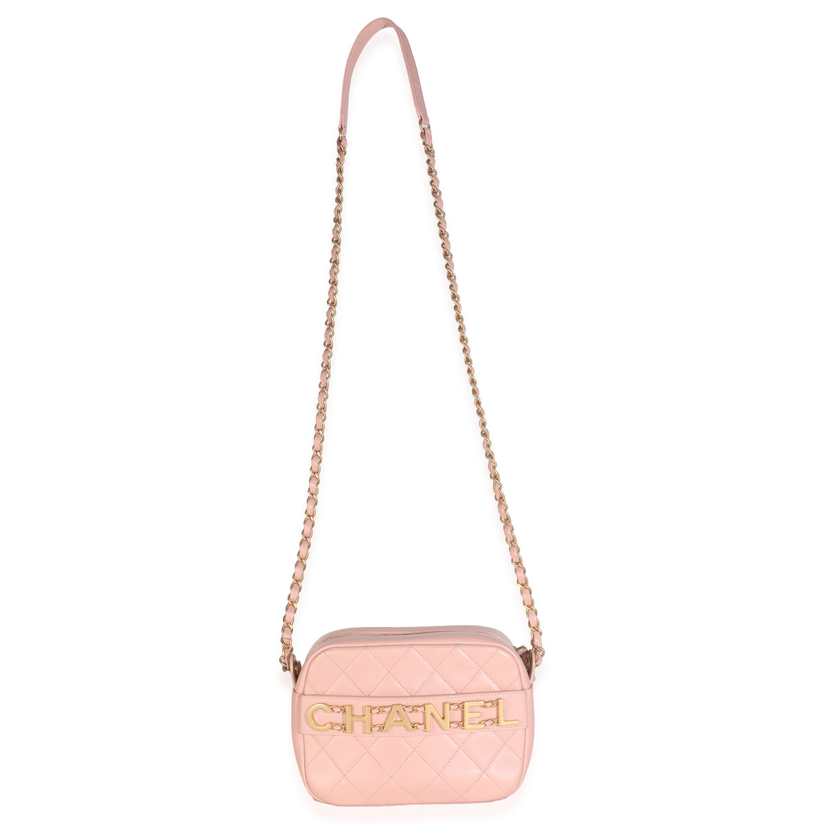 Light Pink Quilted Calfskin Small Enchained Camera Bag