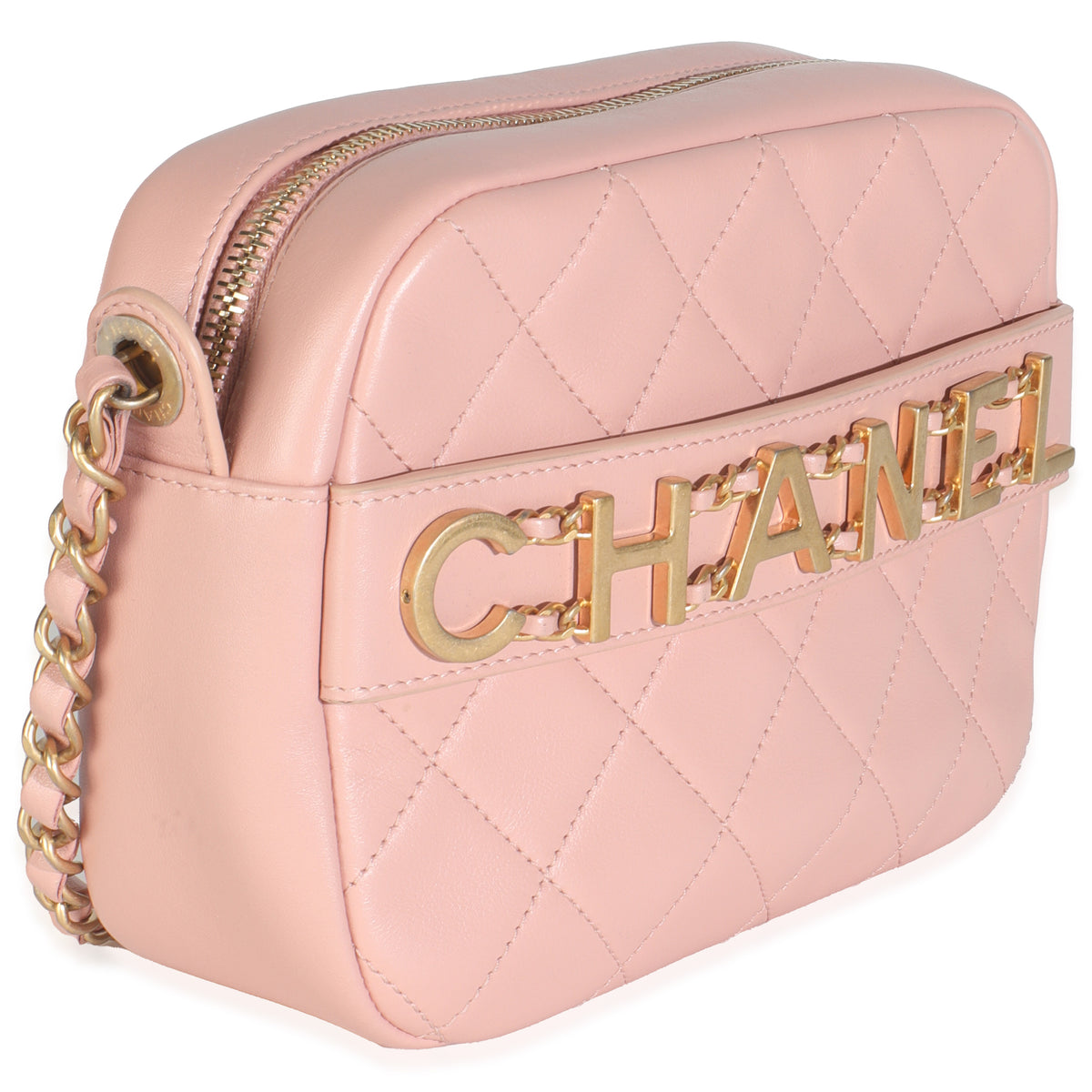 Light Pink Quilted Calfskin Small Enchained Camera Bag