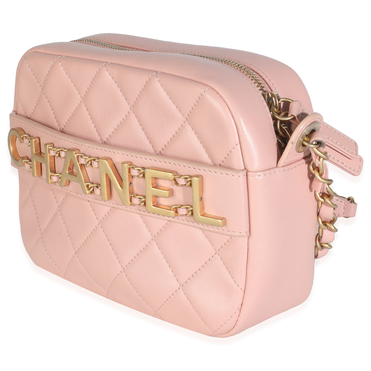Light Pink Quilted Calfskin Small Enchained Camera Bag