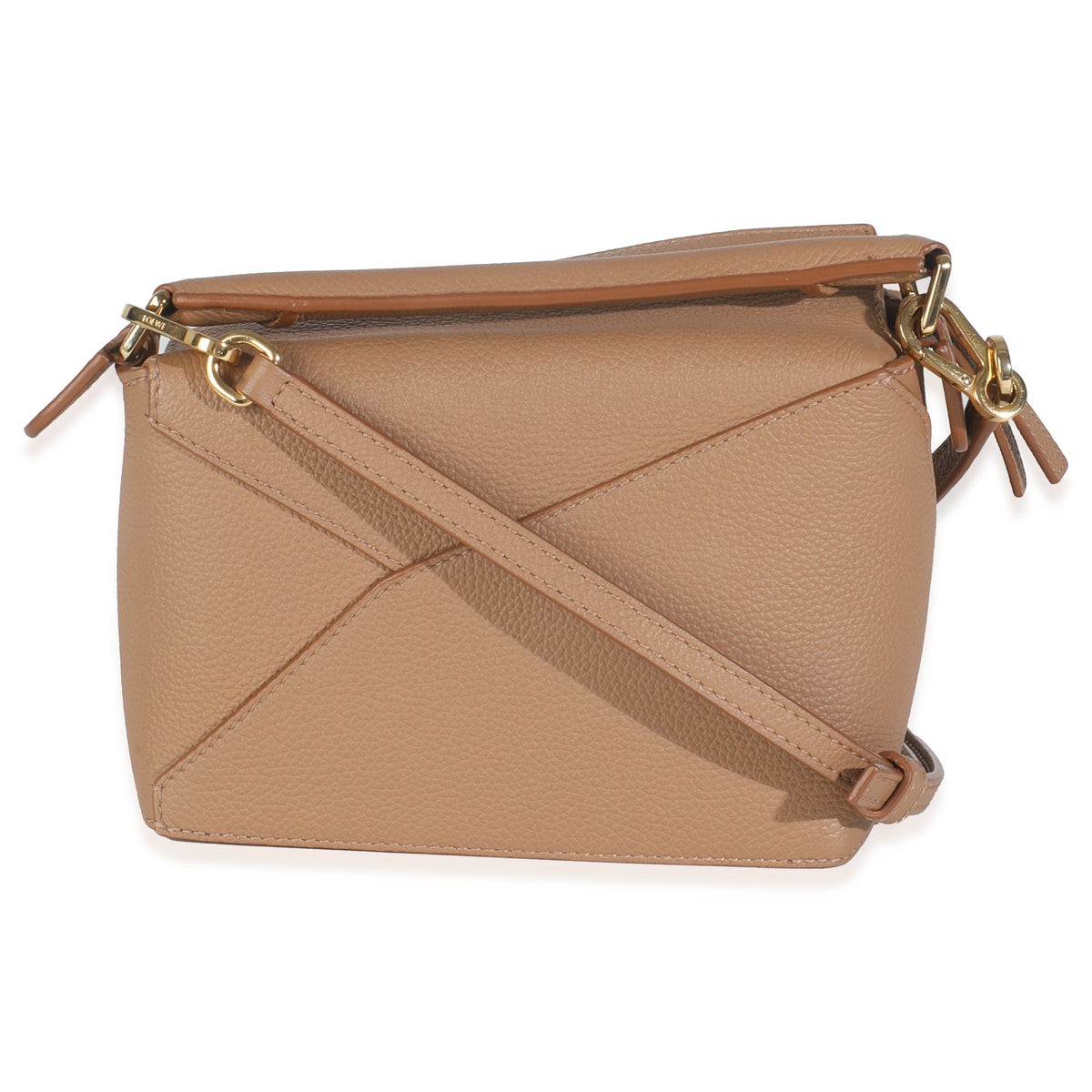 Tan Grained Calfskin Mini Puzzle Edge Bag