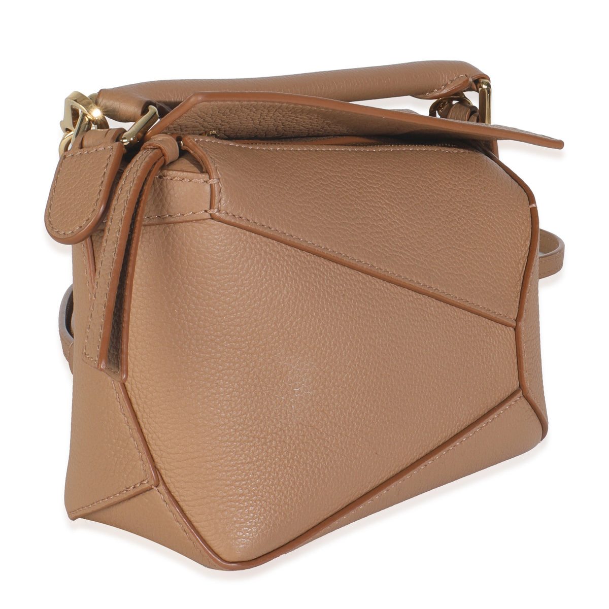 Tan Grained Calfskin Mini Puzzle Edge Bag