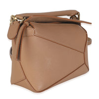 Tan Grained Calfskin Mini Puzzle Edge Bag