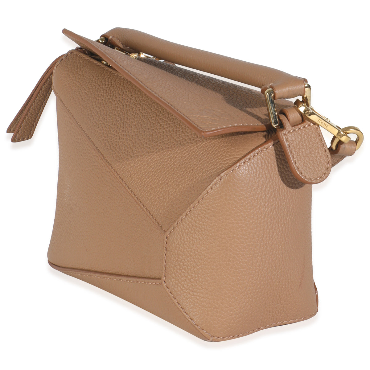 Tan Grained Calfskin Mini Puzzle Edge Bag
