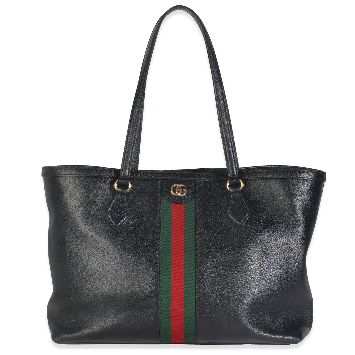 Black Textured Calfskin Web Medium Ophidia Shopping Tote