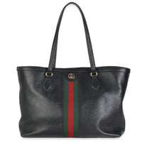 Black Textured Calfskin Web Medium Ophidia Shopping Tote