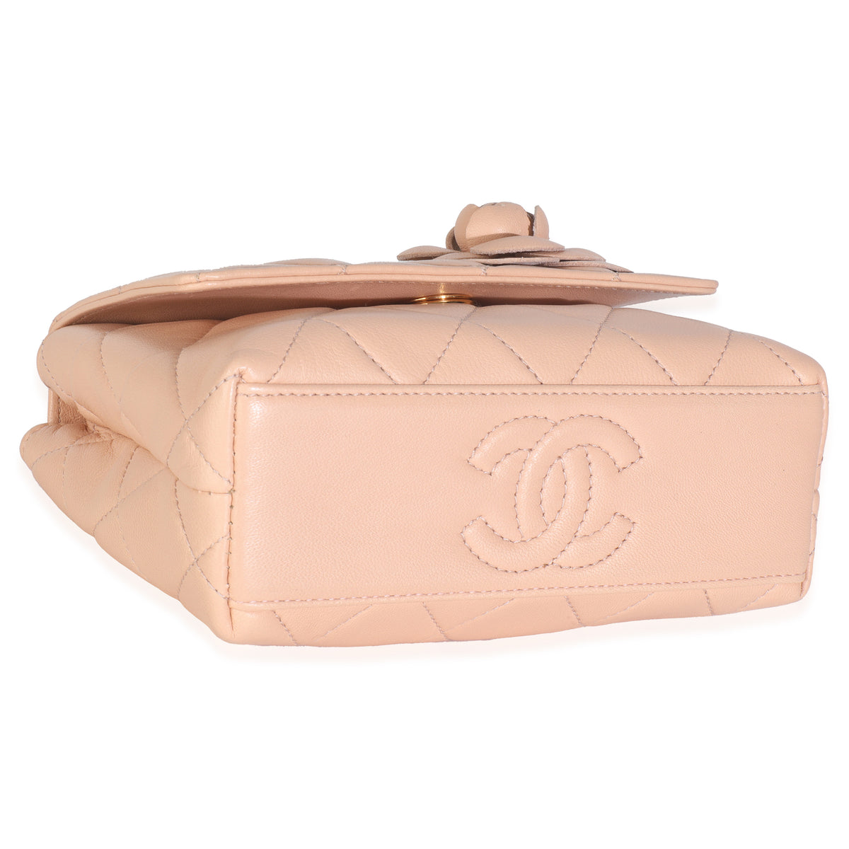 Chanel Vintage Beige Quilted Lambskin Mini Camellia Flap Bag Handbag av