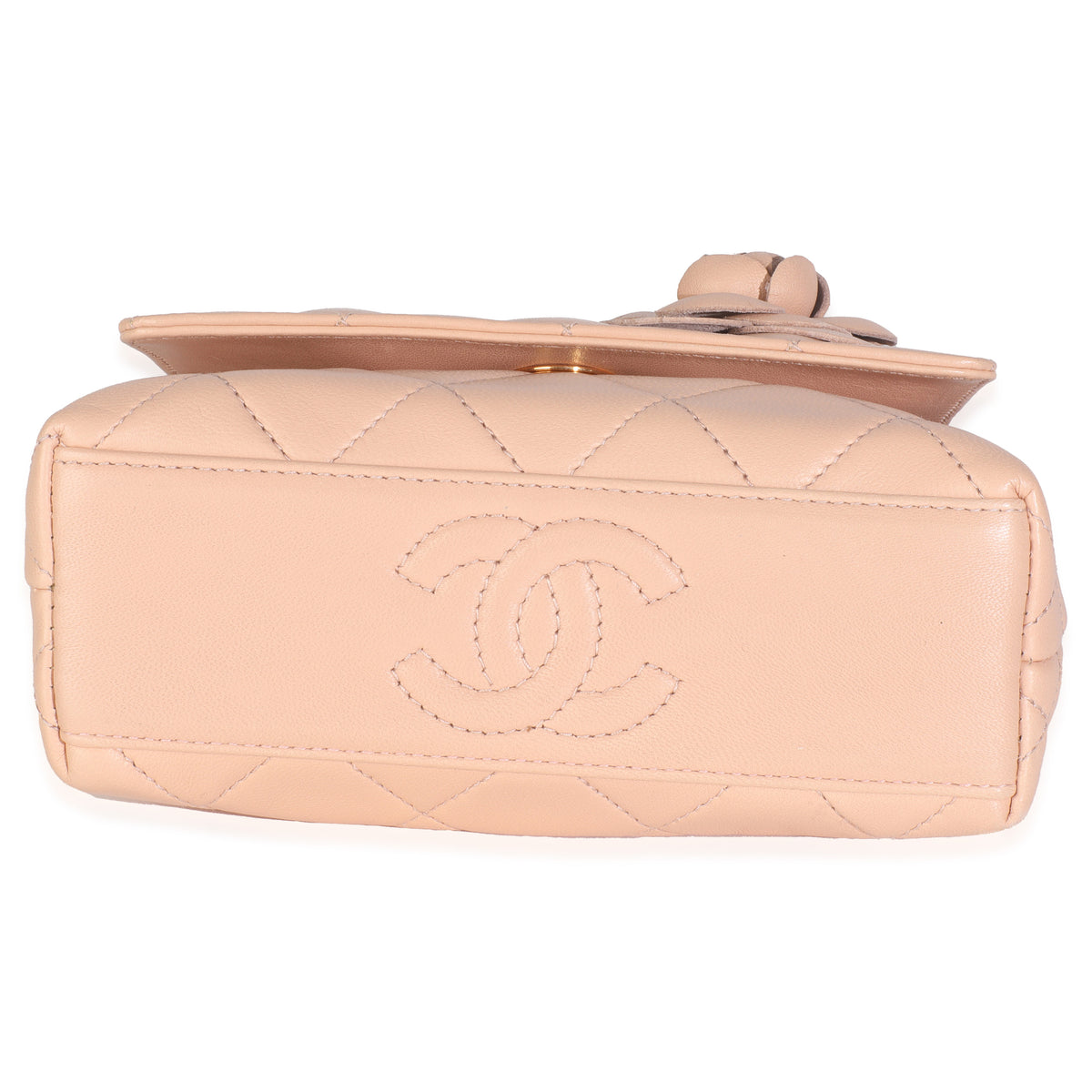 Chanel Vintage Beige Quilted Lambskin Mini Camellia Flap Bag Handbag box