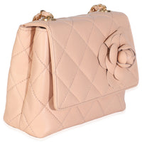Chanel Vintage Beige Quilted Lambskin Mini Camellia Flap Bag Handbag bv