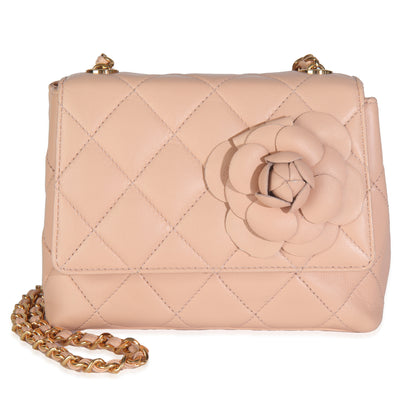 Chanel Vintage Beige Quilted Lambskin Mini Camellia Flap Bag Handbag fv