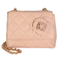 Chanel Vintage Beige Quilted Lambskin Mini Camellia Flap Bag Handbag fv