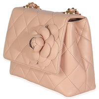 Chanel Vintage Beige Quilted Lambskin Mini Camellia Flap Bag Handbag sv