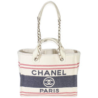 Navy Red Beige Striped Canvas Medium Deauville Tote