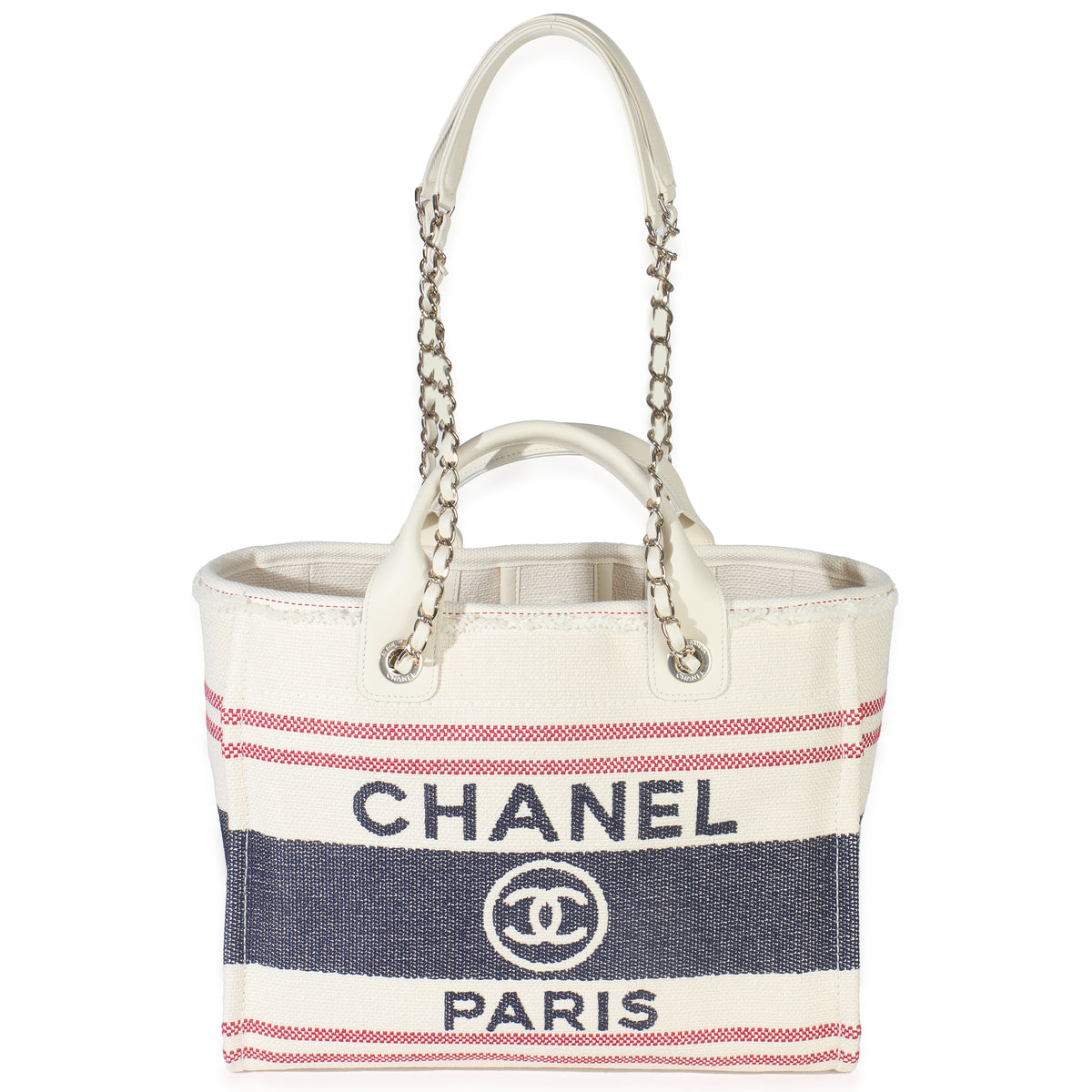 Navy Red Beige Striped Canvas Medium Deauville Tote
