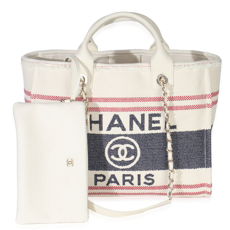 Navy Red Beige Striped Canvas Medium Deauville Tote