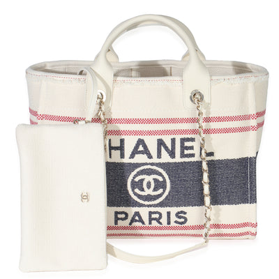 Navy Red Beige Striped Canvas Medium Deauville Tote