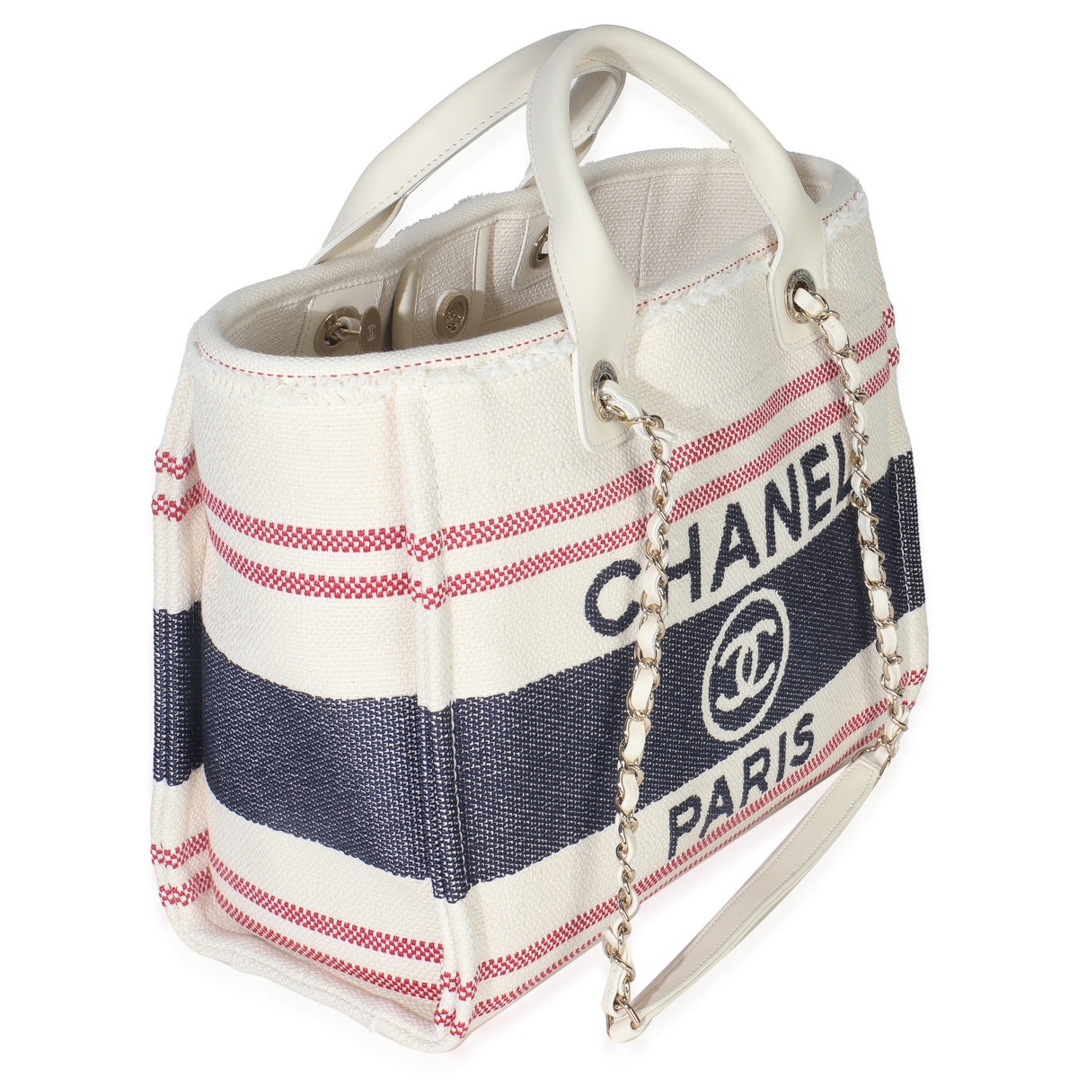 Navy Red Beige Striped Canvas Medium Deauville Tote