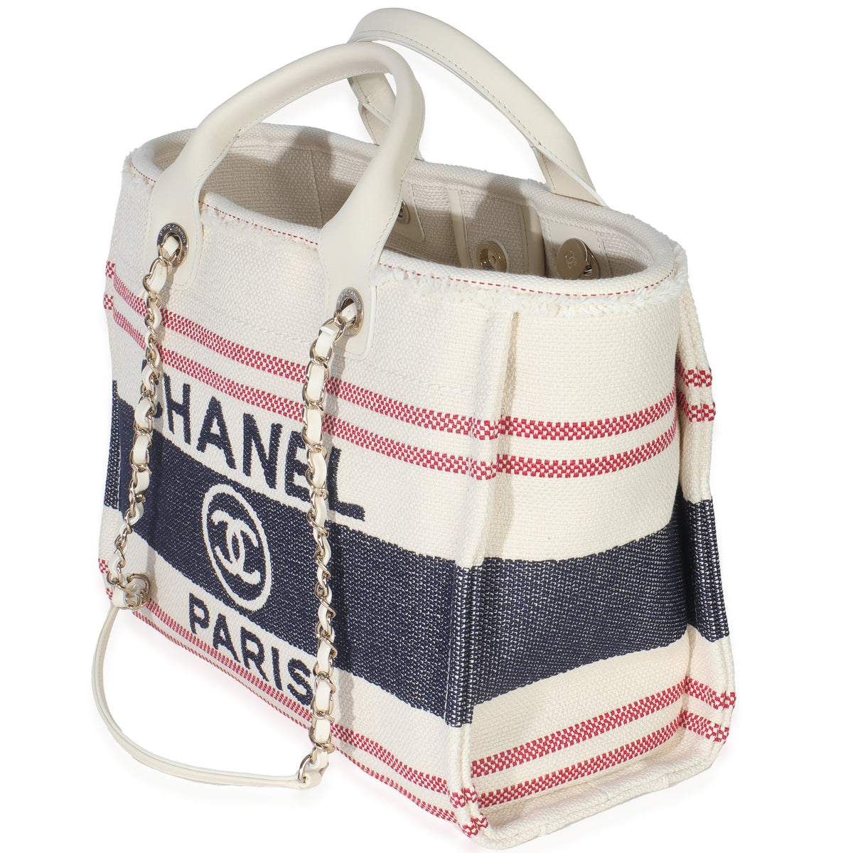 Navy Red Beige Striped Canvas Medium Deauville Tote