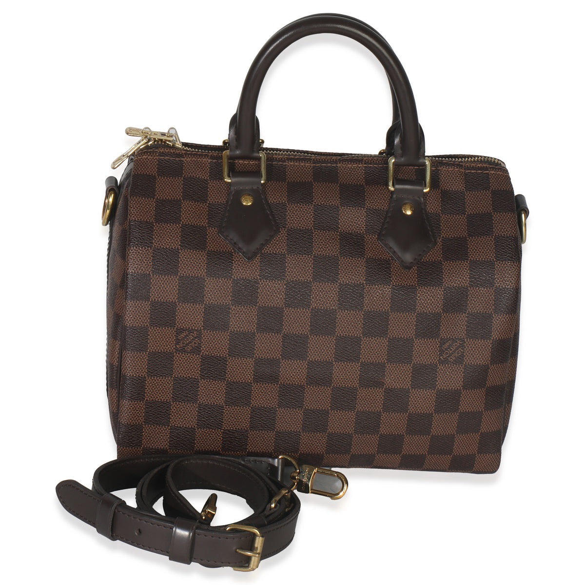 Louis Vuitton Damier Ebene Canvas Speedy Bandouliere 25 w/ Strap Handbag fv