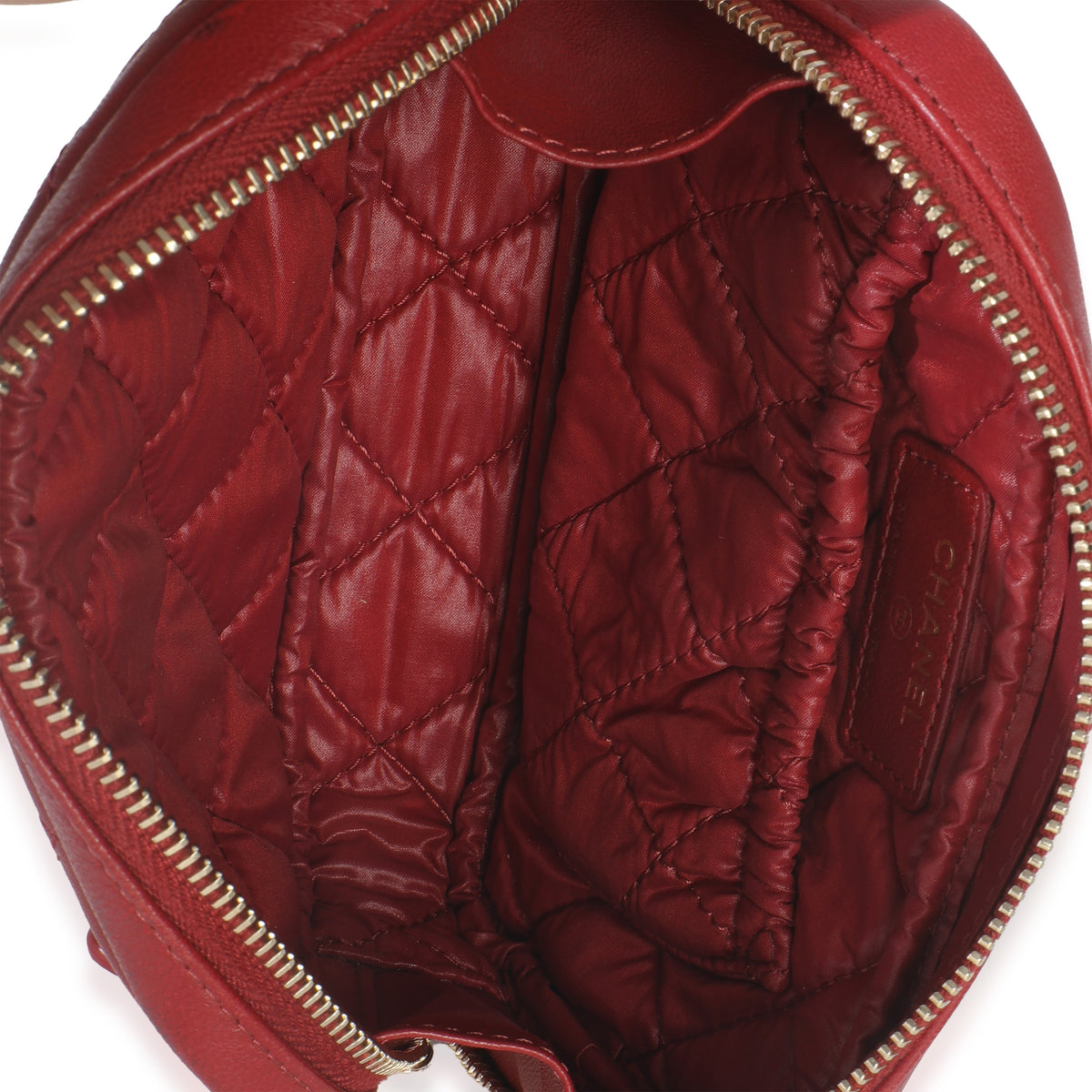 Red Quilted Lambskin CC Curvy Cosmetic Pouch