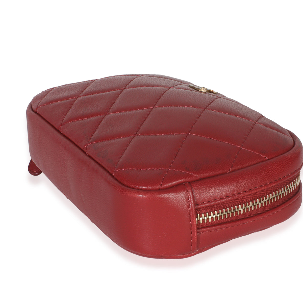 Red Quilted Lambskin CC Curvy Cosmetic Pouch