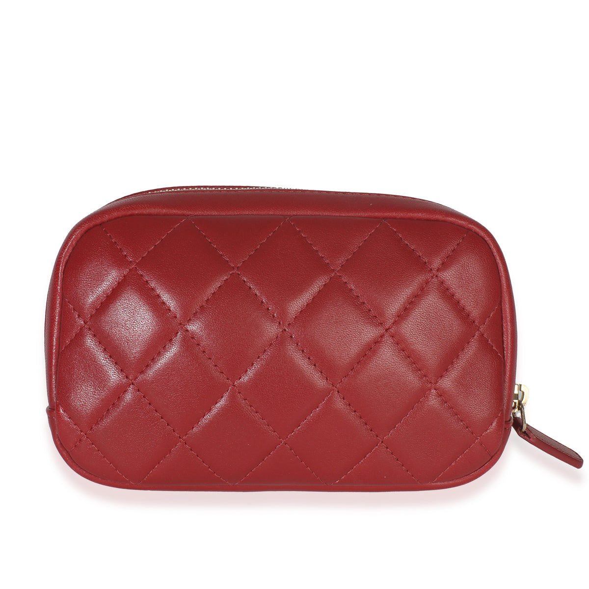 Red Quilted Lambskin CC Curvy Cosmetic Pouch