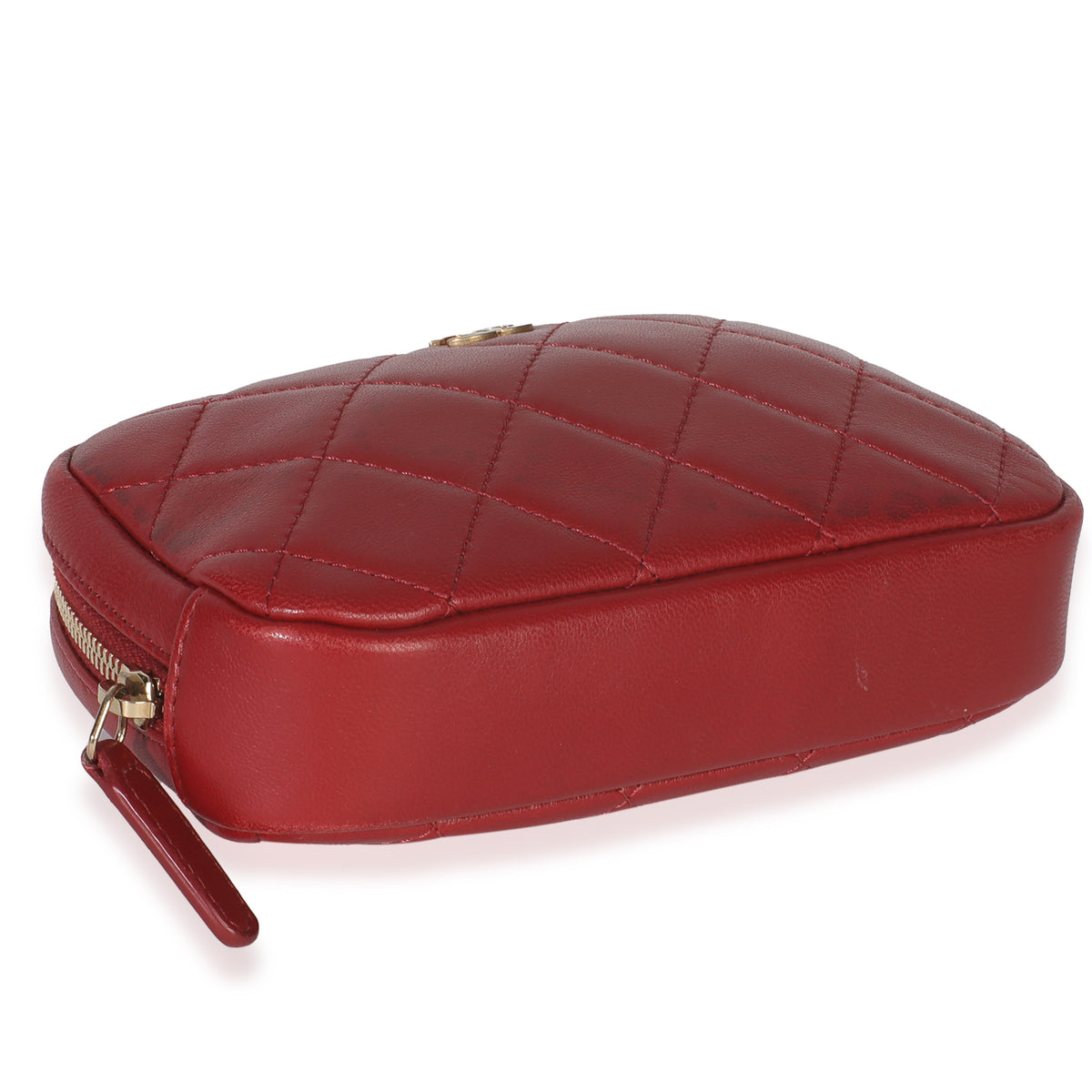 Red Quilted Lambskin CC Curvy Cosmetic Pouch