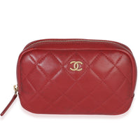 Red Quilted Lambskin CC Curvy Cosmetic Pouch