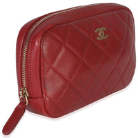 Red Quilted Lambskin CC Curvy Cosmetic Pouch