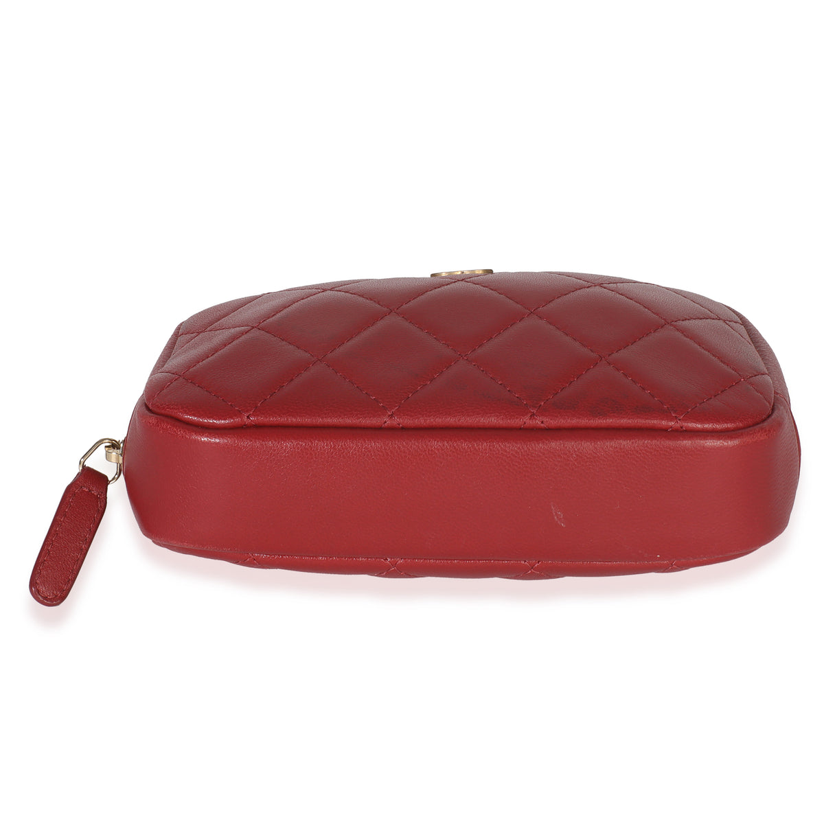 Red Quilted Lambskin CC Curvy Cosmetic Pouch