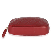 Red Quilted Lambskin CC Curvy Cosmetic Pouch