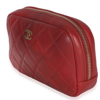 Red Quilted Lambskin CC Curvy Cosmetic Pouch