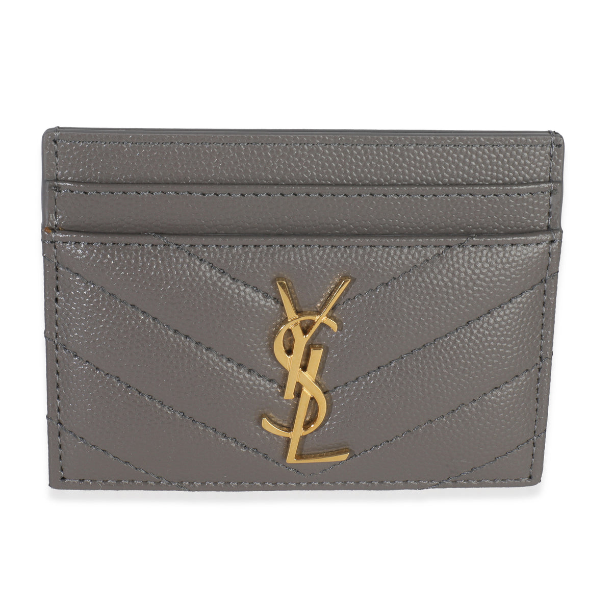 Saint Laurent Fog Grain De Poudre Matelasse Cassandre Card Case Wallet fv