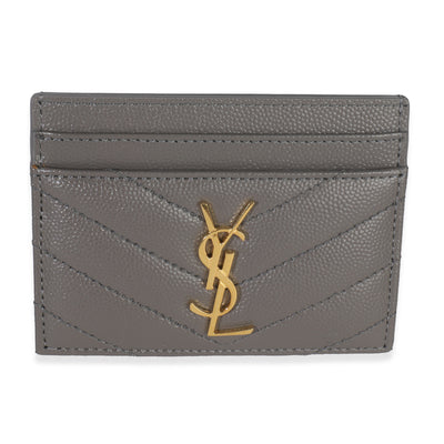 Saint Laurent Fog Grain De Poudre Matelasse Cassandre Card Case Wallet fv