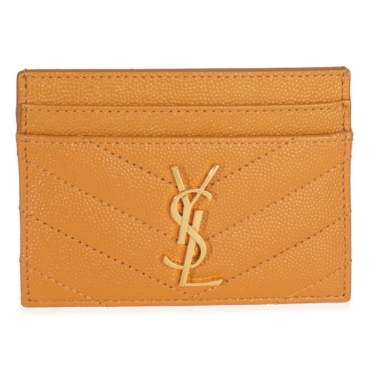 Saint Laurent Senape Yellow Grain De Poudre Matelasse Cassandre Card Case Wallet fv