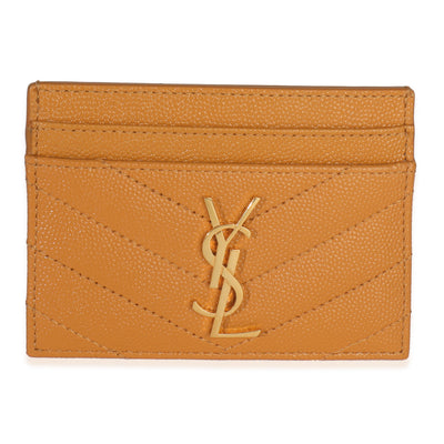 Saint Laurent Senape Yellow Grain De Poudre Matelasse Cassandre Card Case Wallet fv