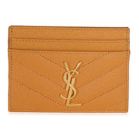 Saint Laurent Senape Yellow Grain De Poudre Matelasse Cassandre Card Case Wallet fv