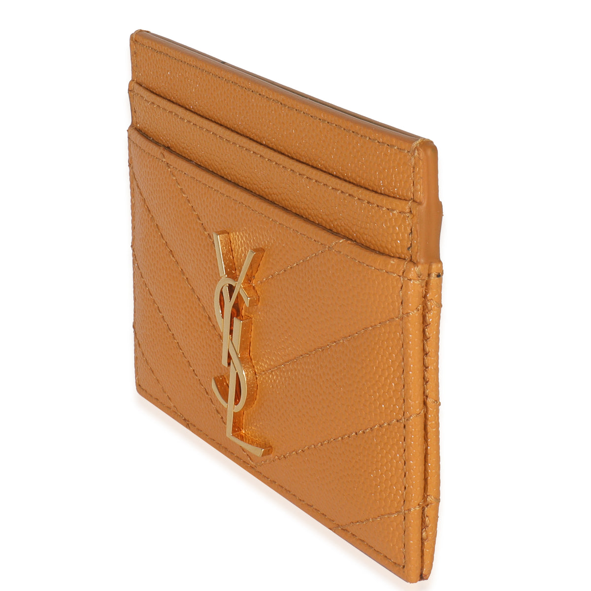Saint Laurent Senape Yellow Grain De Poudre Matelasse Cassandre Card Case Wallet sv