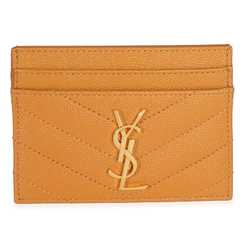 Saint Laurent Senape Yellow Grain De Poudre Matelasse Cassandre Card Case Wallet fv