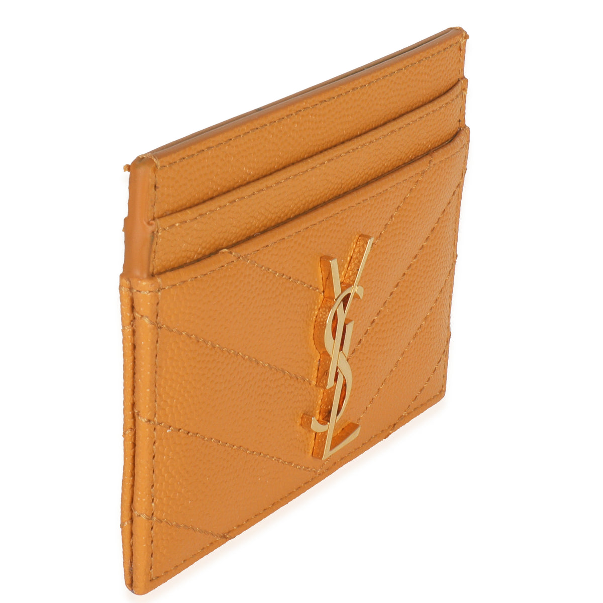 Saint Laurent Senape Yellow Grain De Poudre Matelasse Cassandre Card Case Wallet pv